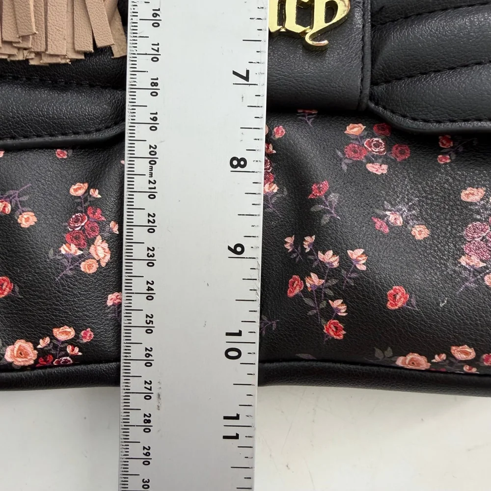 Y2K Juicy Couture Floral Tote Bag Black Pink Rose Print Dark Floral Faux Leather